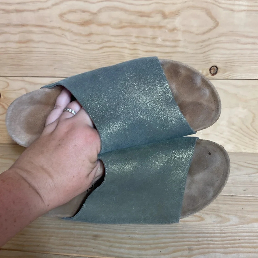 Papillio Metallic Teal Wedge Sandals